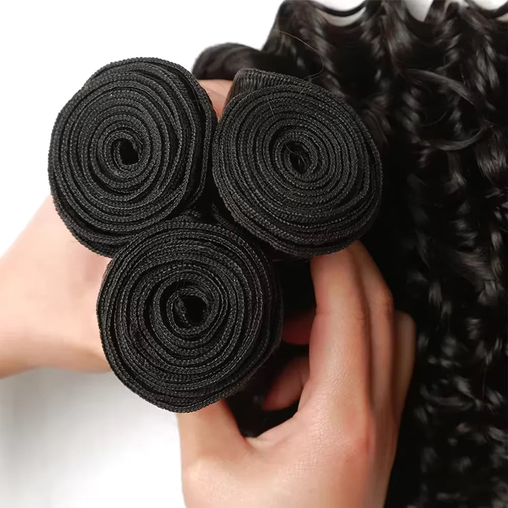 38 40 Inches Deep Wave Natural Color Bundles Brazilian Hair Extension Remy Hair Bundles One Weave Unprocessed 1/ 3/4 Pieces