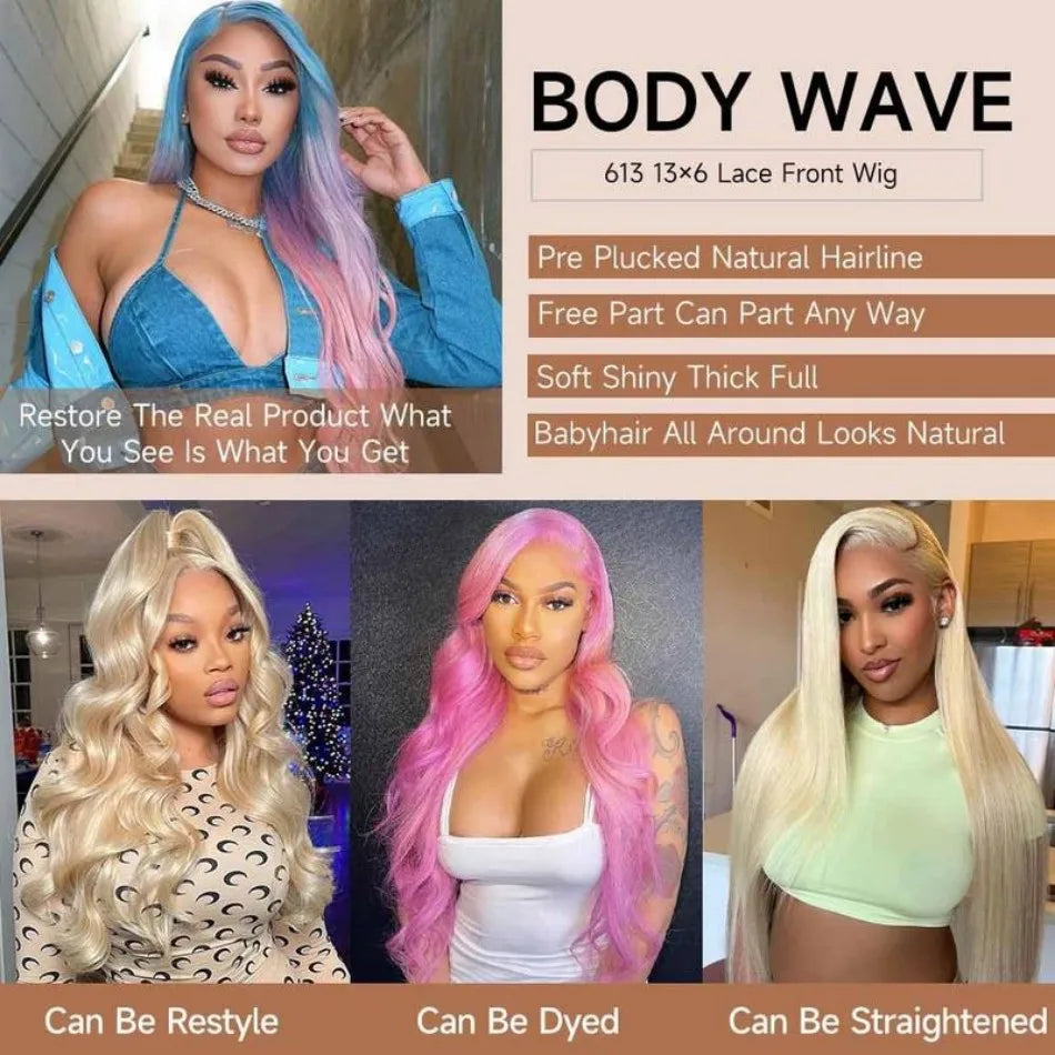 613 Hd Lace Frontal Wig 13x6/13x4Human Hair Wigs Body Wave 30 Inch 180/220 Density Brazilian Hair Lace Front Wig
