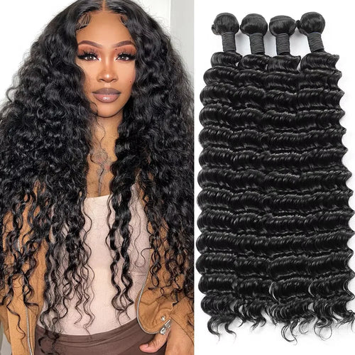 38 40 Inches Deep Wave Natural Color Bundles Brazilian Hair Extension Remy Hair Bundles One Weave Unprocessed 1/ 3/4 Pieces