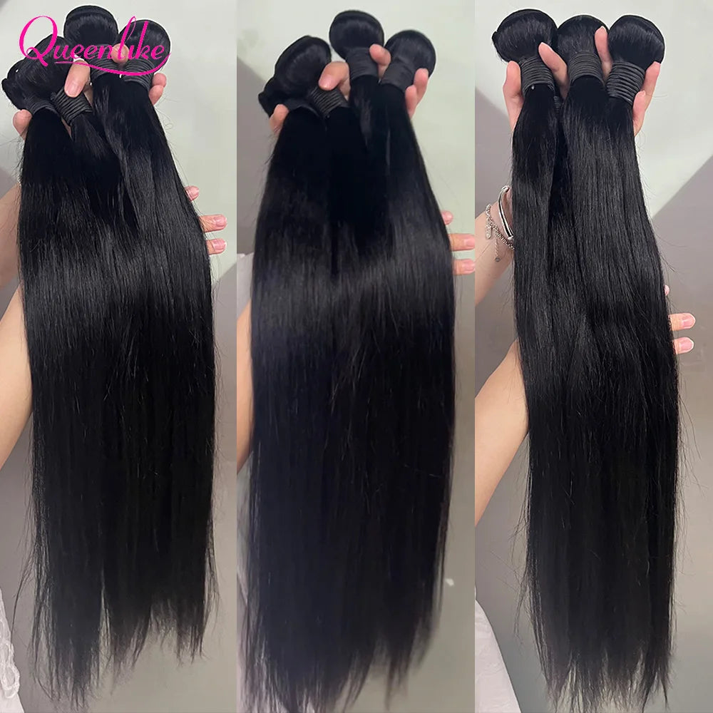 Queenlike 30 Inch Human Hair Bundles Brazilian Raw Hair Weave 1/3/4 Bundles Human Hair 26 28 30 Inch Straight Hair Extensions