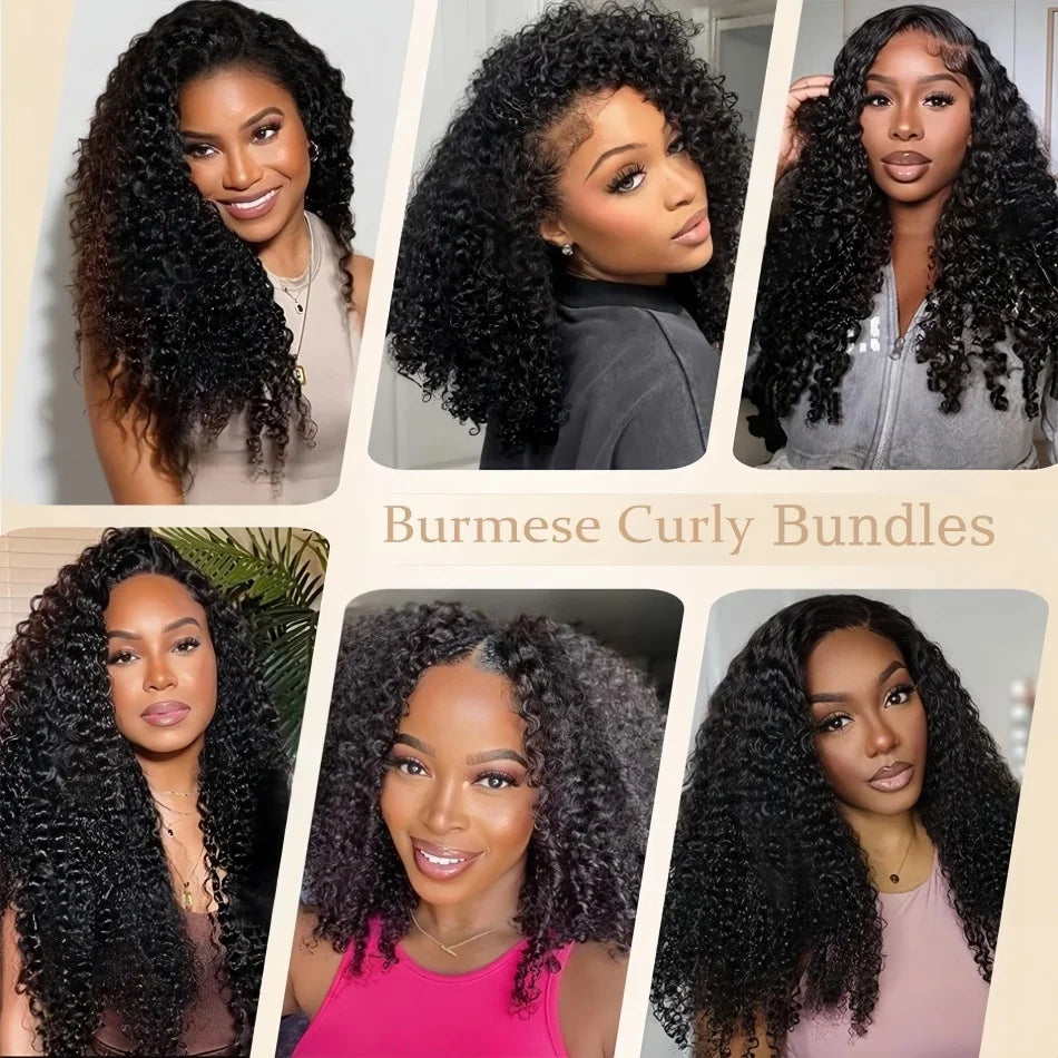12A Burmese Curly Hair Bundles Burmese Virgin Raw Human Hair Bundles Unprocessed Weaving Water Wave Curly Hair Extensions 32In