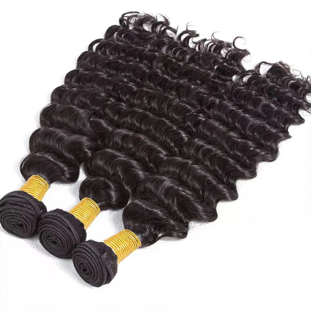 38 40 Inches Deep Wave Natural Color Bundles Brazilian Hair Extension Remy Hair Bundles One Weave Unprocessed 1/ 3/4 Pieces