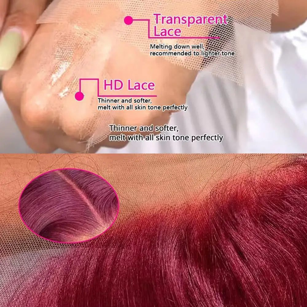Burgundy 13x6 HD Lace Frontal Human Hair Wig Straight wig 13x4 Lace Front Human Hair Wigs For Women 99J Colored 200 High Density
