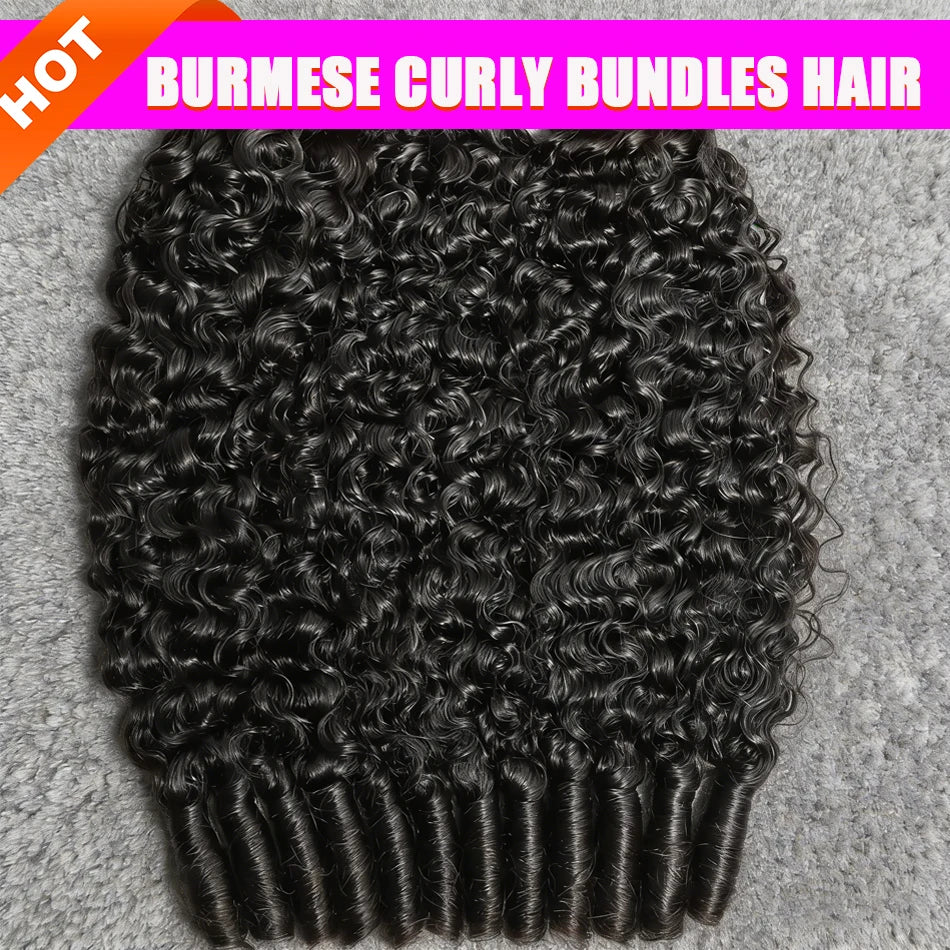 12A Burmese Curly Hair Bundles Burmese Virgin Raw Human Hair Bundles Unprocessed Weaving Water Wave Curly Hair Extensions 32In
